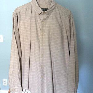 Eddie Bauer Shirt Mens XL Beige Plaid Long Sleeve Button Down Cotton